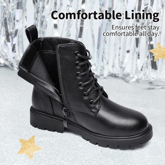 Boys Girls Black/Pu Side Zipper Combat Ankle Boots Toddler/Little Kid/Big Kid - Picture 3 of 6